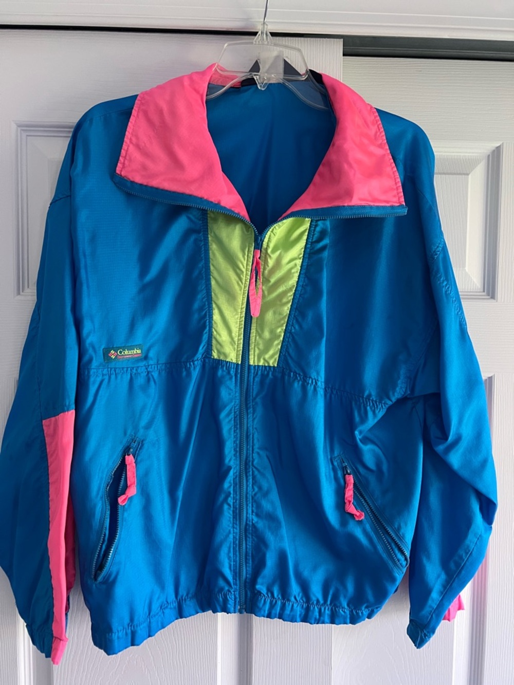 Columbia Bright Blue Windbreaker with Pink & Lime Accents